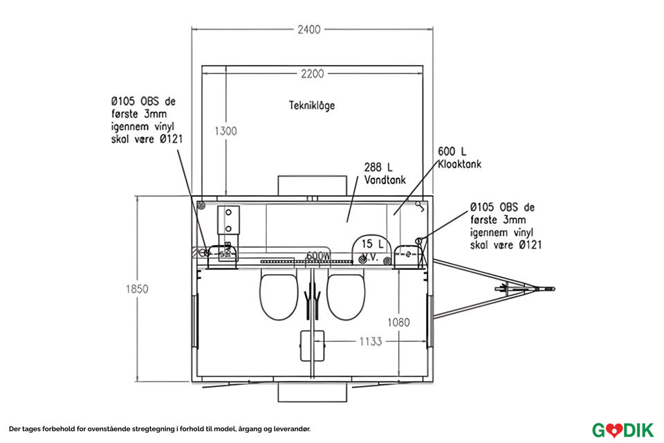 Vacuum toiletvogn med 2 toiletter - Vacuumtoiletter
