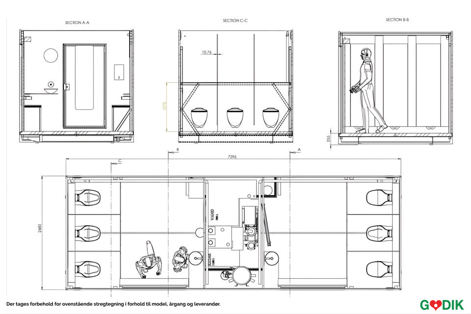 VIP vacuum toiletvogn med 6 toiletter (M/K) - Vacuumtoiletter