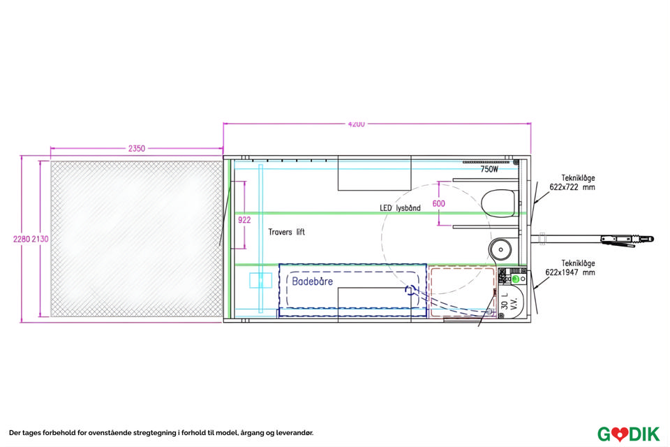 Handicap toilet m. travers lift - Pusle- og Handicaptoiletter
