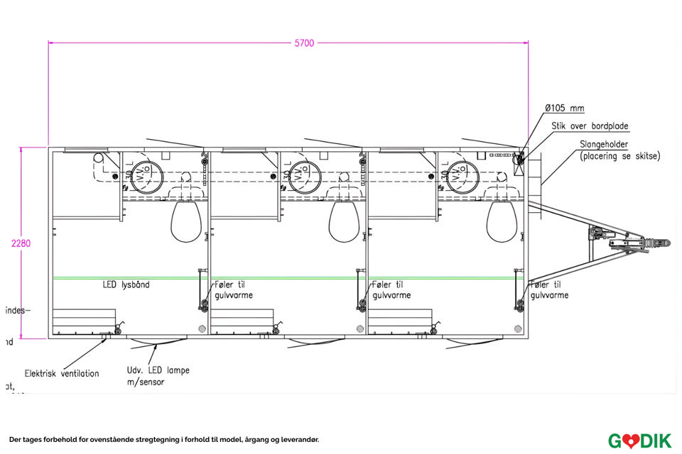 Badevogn med 3 badeværelser - Badvogne- og moduler