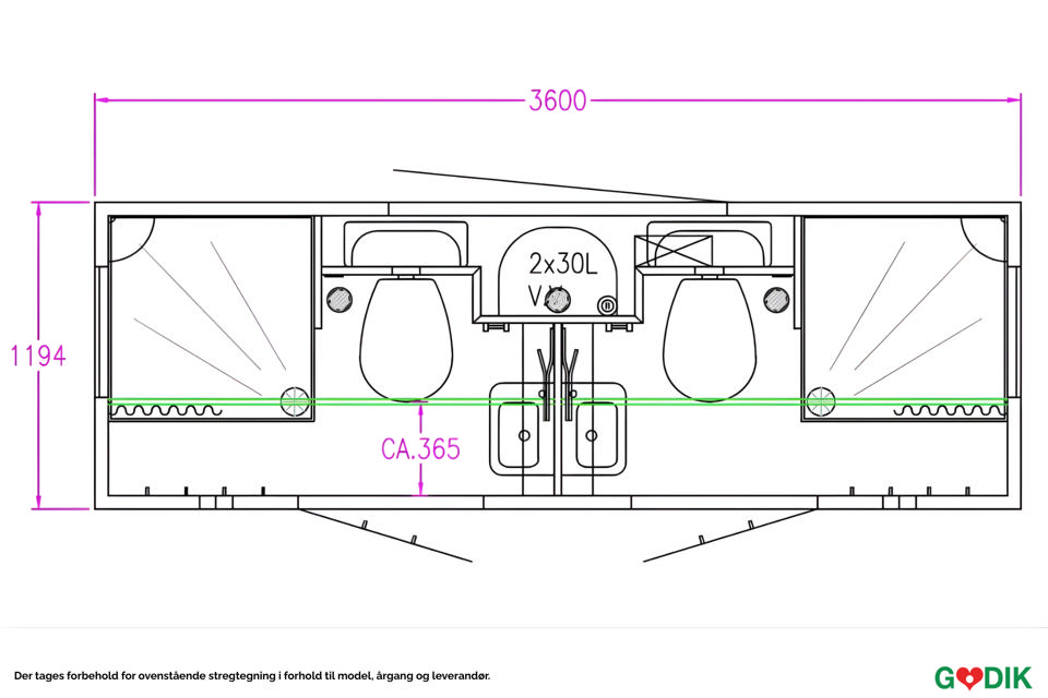 Bademodul med 2 badeværelser - Badvogne- og moduler