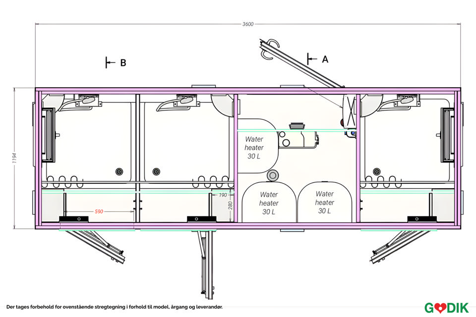 Bademodul med 3 bad - Badvogne- og moduler