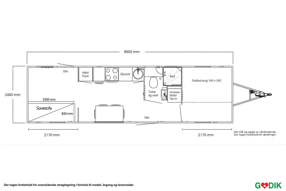 Beboelsesvogn til 4 personer, 9 meter - Beboelsesvogne- og moduler