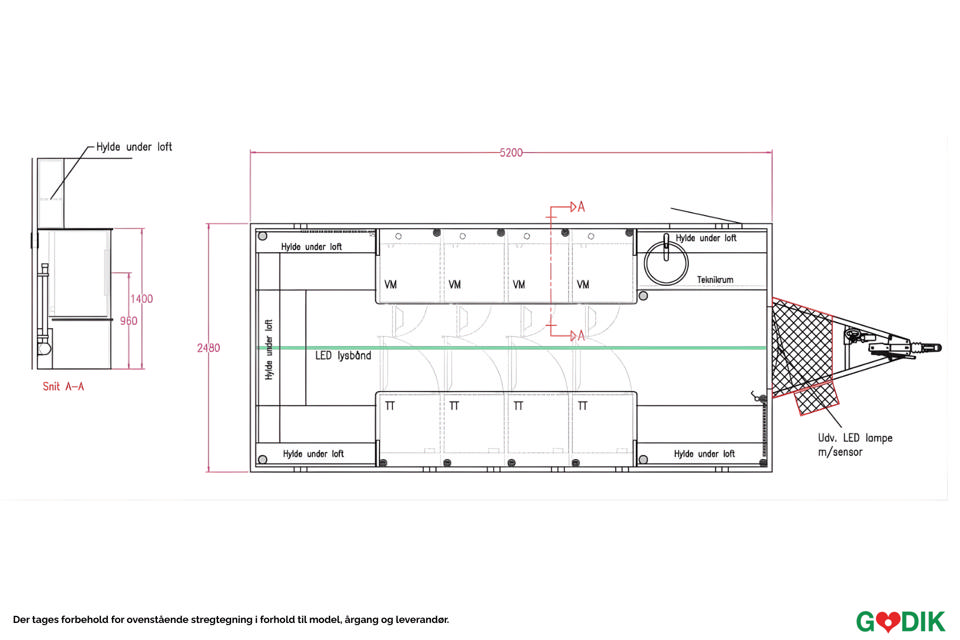 Vaskerivogn m/industrimaskiner - Opvaske- og vaskerivogne