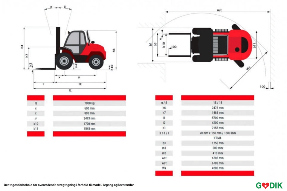 Dieseltruck Manitou 2x4 7 ton - Maskiner & Kørsel